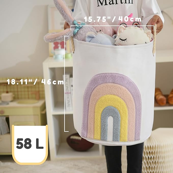 INough Pink Baby Hamper, XL Canvas 58L Laundry Basket - Image 4