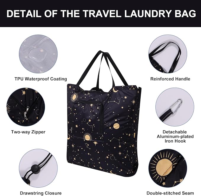2 Pack Travel Laundry Bag with Handle and Drawstring, Expandable Foldable Dirty - Image 2