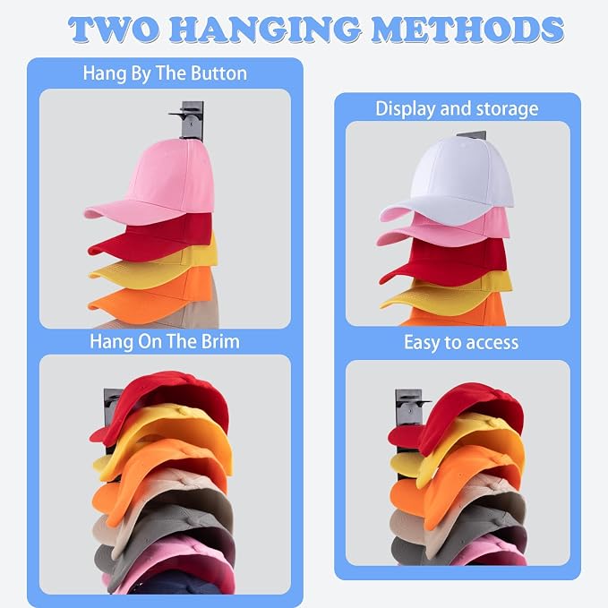 Hat Organizer for Baseball Caps, 2 Pack Hat Rack for Wall Hold up to 18 Hats - Image 7