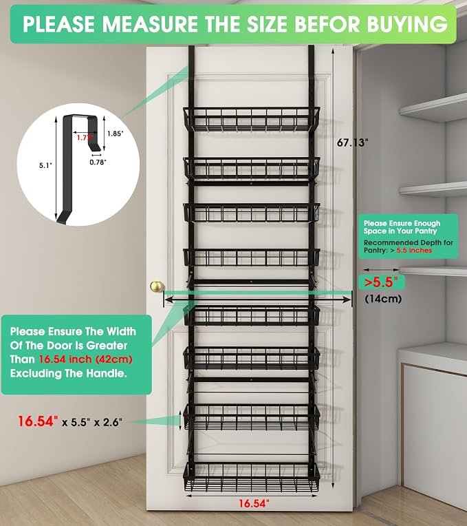 Over The Door Pantry Organizer, Wall Mount Spice Rack, Pantry Hanging Storage - Image 2