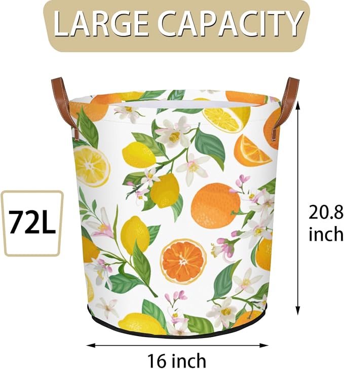 Lemon Orange Laundry Hamper Waterproof Collapsible Basket - Image 2