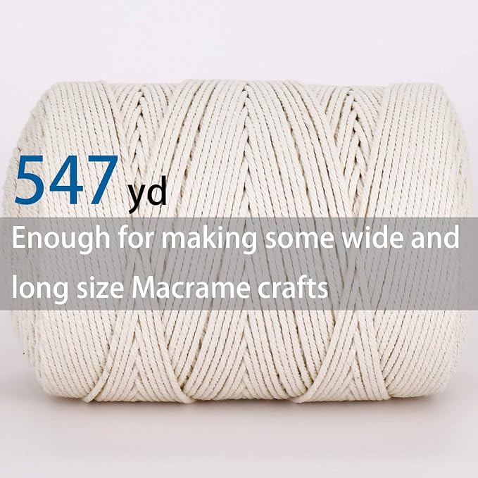 Macrame Cord 3mm X 547yd Not Dyed 100% Natural Cotton Macrame Rope, 4 Strand - Image 3