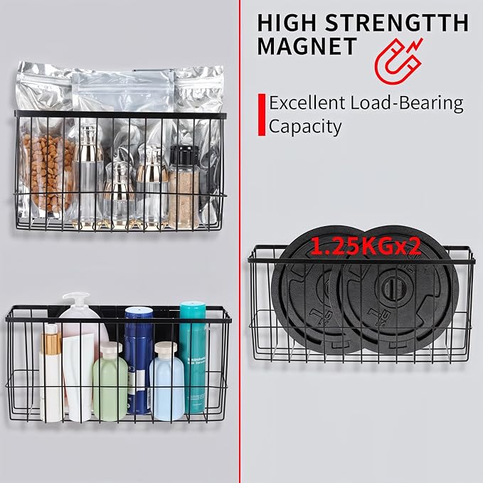 2 Pack Magnetic Basket Organizer Shelf Rack - Image 3