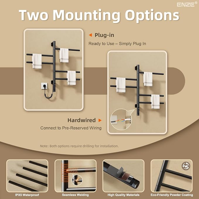 ENZE Smart Rotating Heated Towel Rack - Image 6