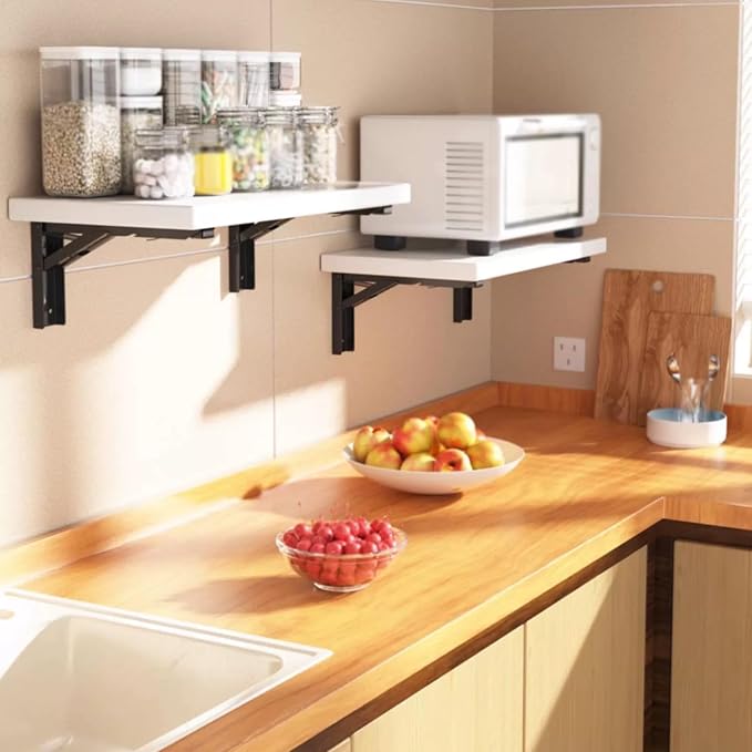 2 Pack Heavy Duty Floating Shelf Brackets Iron Metal Wall Mounted Folding - Image 7