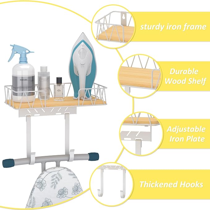 Ironing Board Hanger with Removable Hooks, Ironing Board Holder Wall Mounted - Image 4