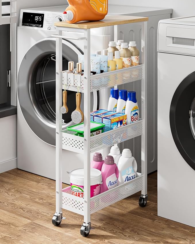 Giwil Slim Rolling Storage Cart 4 Tier Bathroom Organizer Mobile Shelving Unit by Giwil