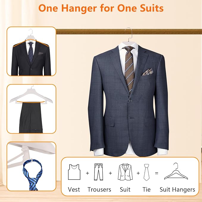 DEDU Suit Hangers for Men 15 Pack Width 17.7", Ivory White Coat Hangers no - Image 5