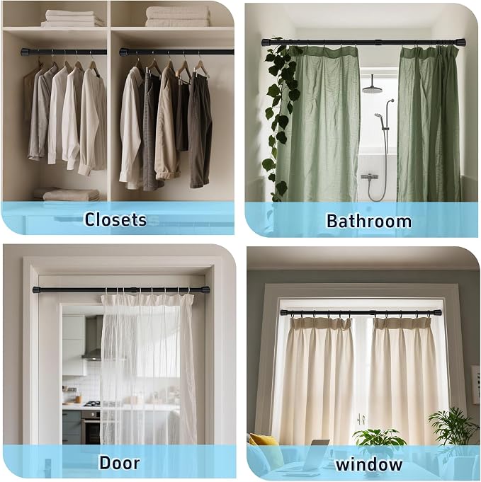 2 Pack 33"-59" No Splicing Shower Curtain Tension Rods, Spring Telescopic Rod - Image 7