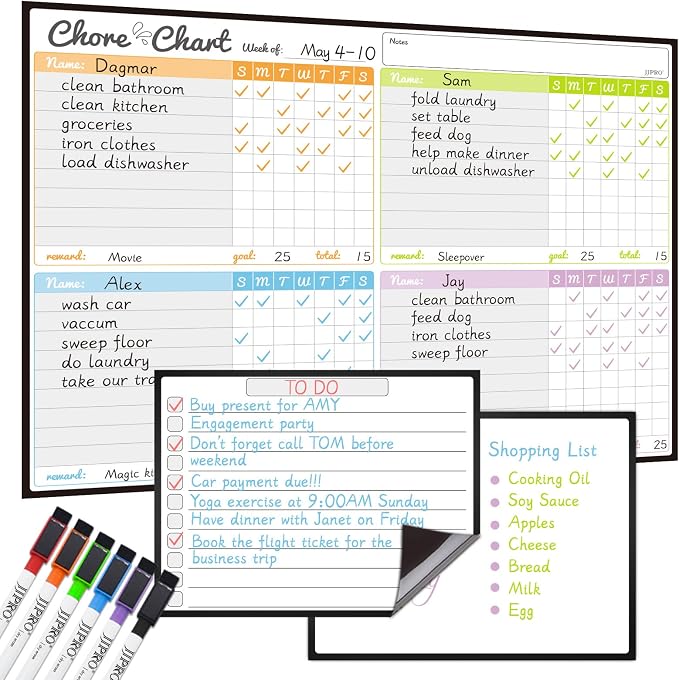 JJPRO Magnetic Dry Erase Chore Chart Set by JJPRO