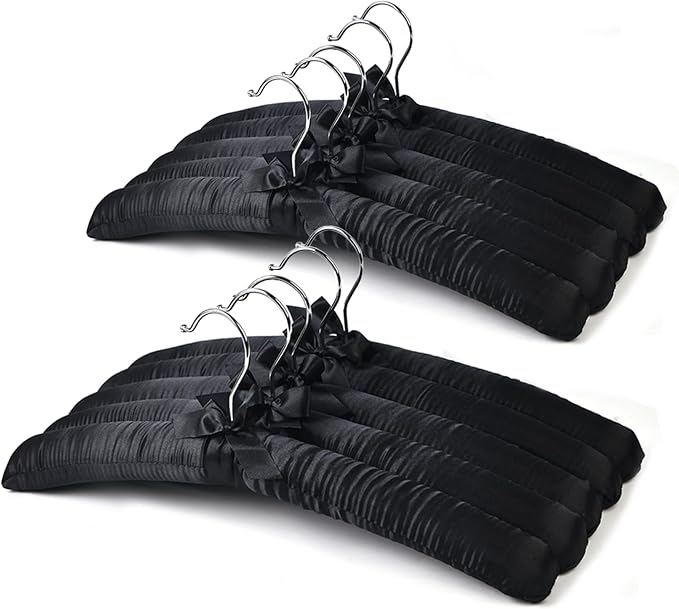 Black Satin Padded Sweater Hangers 10 Pack, Blouse Hanger by BettertoU