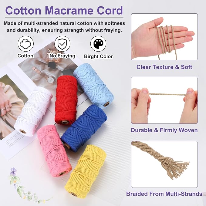 MECCANIXITY Braided Macrame Cord, 3mm x 109 Yards Natural Cotton Rope Macrame - Image 3
