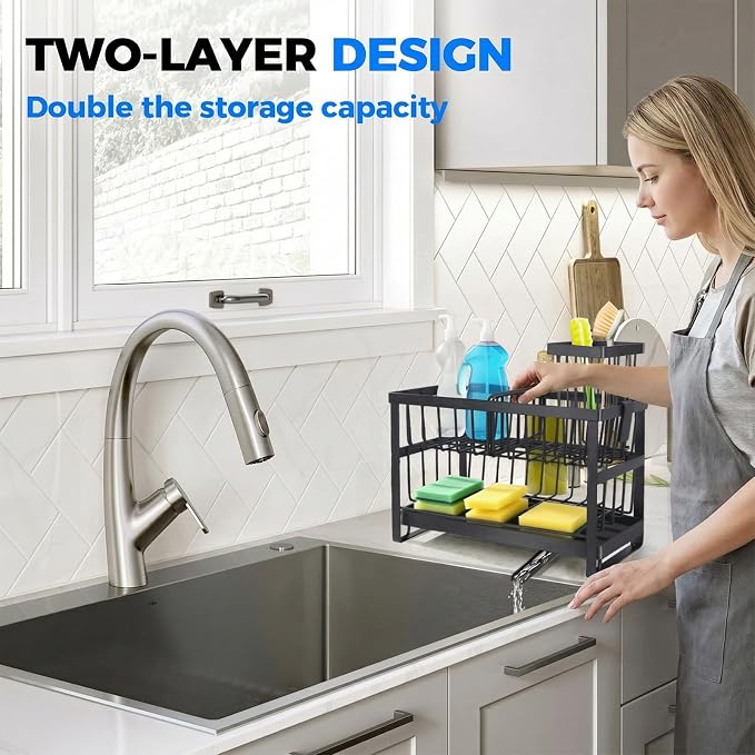 2-Tier Sink Sponge Caddy Organizer | Self Drain Sink Caddy - Image 2