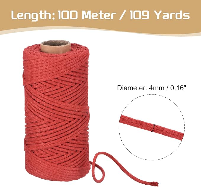 Rebower Macrame Cord 4mm x 109 Yard, Natural Cotton Macrame Rope Twisted - Image 2