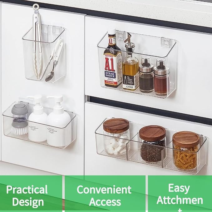 vacane Plastic Over Cabinet Door Organizer, Adhesive Mount Storage Organizer - Image 3