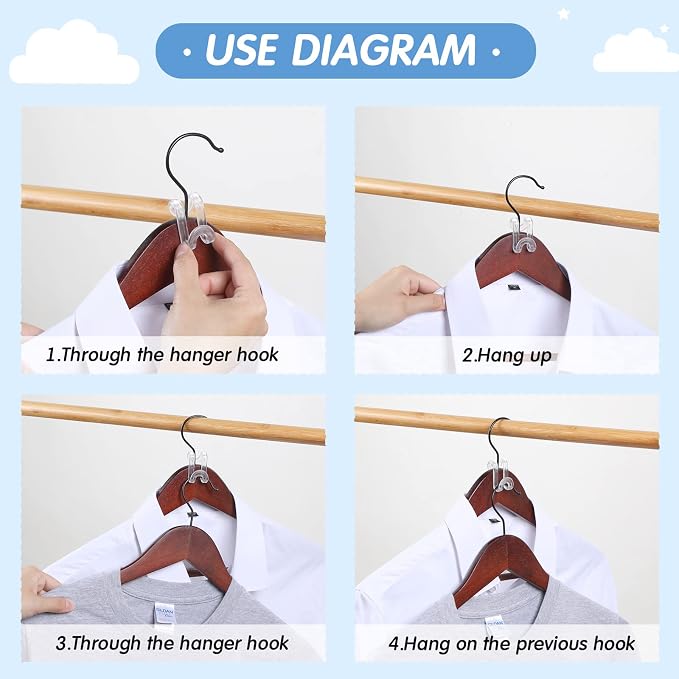 Unittype 100 Pcs Transparent Plastic Clothes Hanger Connector Hooks, Heavy Duty - Image 3