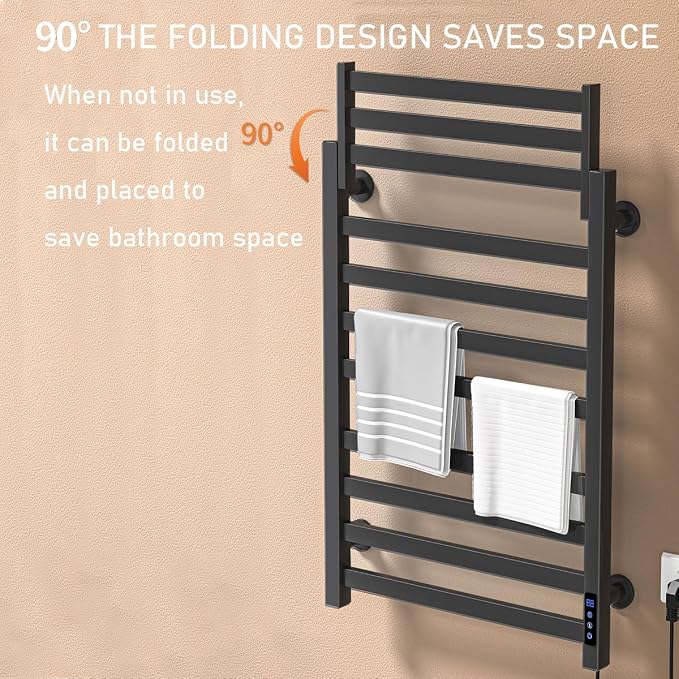 2 in 1 Towel Warmer Rack & Towel Rack Wall, 10 Bars Electric Wall Mounted - Image 6