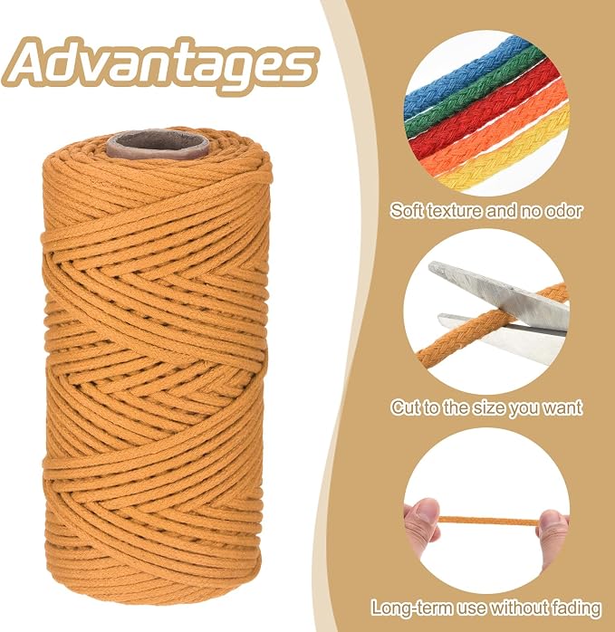 Rebower Macrame Cord 4mm x 109 Yard, Natural Cotton Macrame Rope Twisted - Image 3