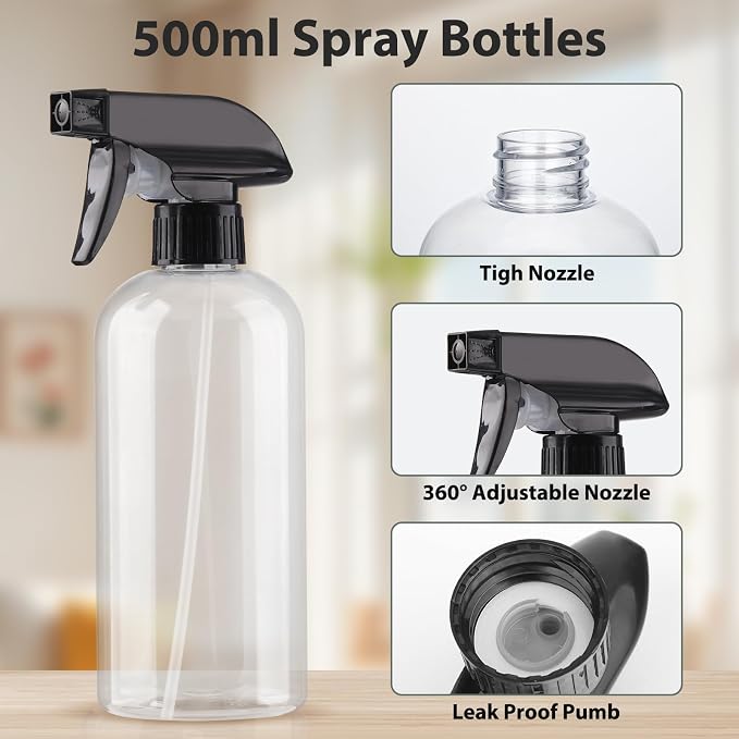 Bynccea Plastic Spray Bottles 2 Pack Clear Empty Spray Bottle 16oz 500ml Squirt - Image 2