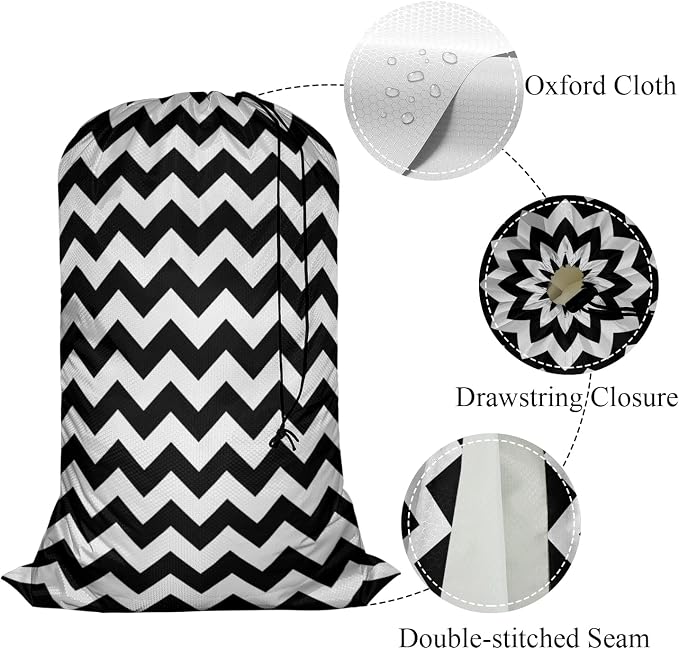 Swono Large Laundry Collapsible Laundry Bag Zigzag Pattern Vintage Wavy Stripes - Image 3