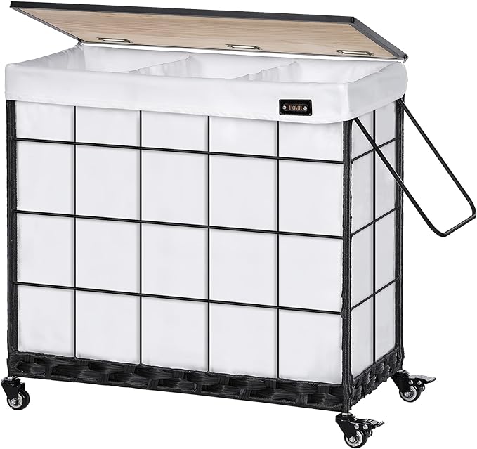 Laundry Hamper with Heavy Duty Caster Wheels; 3 Sections Clothes Hamper with by Hermina