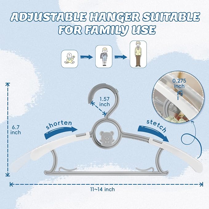 60 Pack Baby Hangers for Closet Adjustable, Extendable Adjustable 11~14inc - Image 2