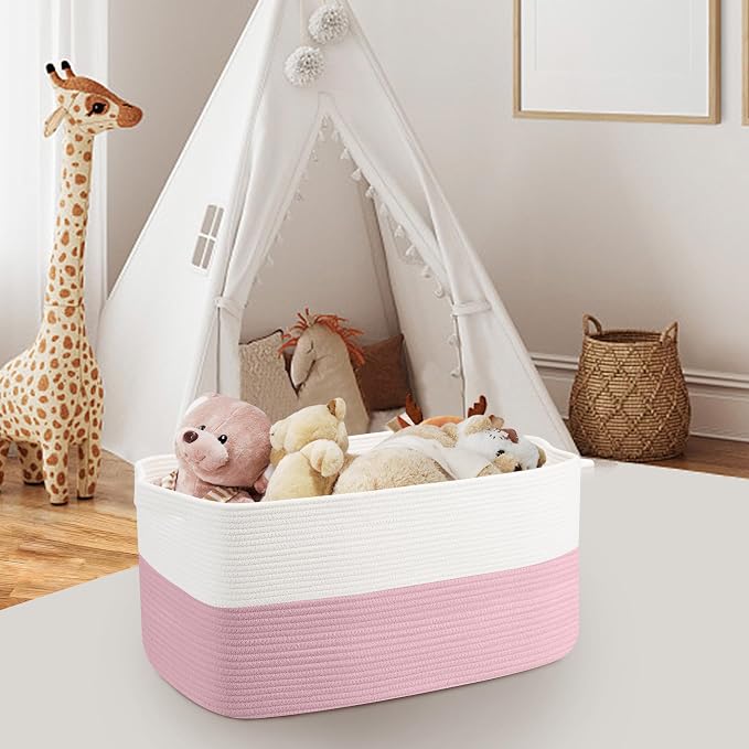 Large Pink Storage Basket, Woven Blanket storage - Image 5