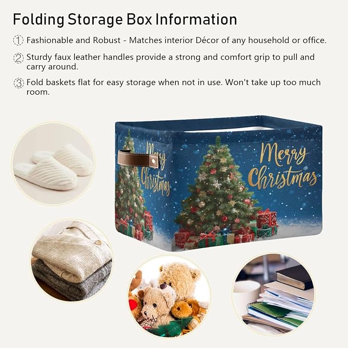 Tree Christmas Blue Print Rectangular Storage Bin Basket - Image 5