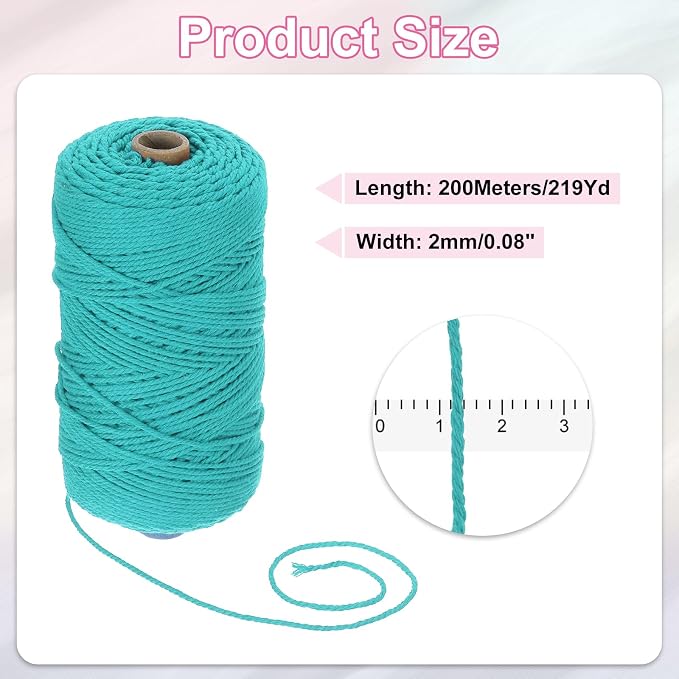 HARFINGTON Natural Macrame Cord 2mm x 220 Yards 3 Strand Twisted Cotton Macrame - Image 2