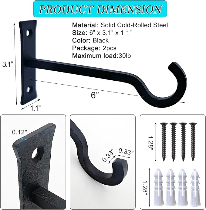 6inch Heavy Duty Hanging Plant Brackets 2pcs Bird Feeder Hanger Decorative - Image 2