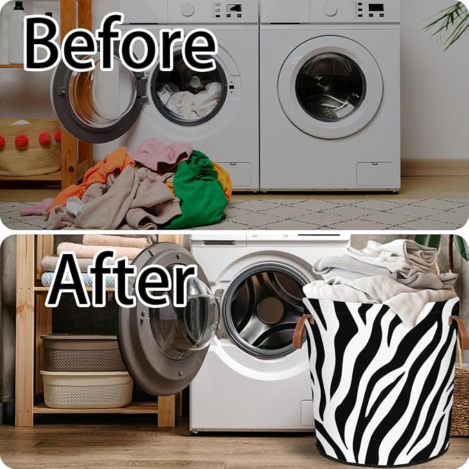 Zebra Print Laundry Hamper Waterproof Collapsible Basket - Image 5