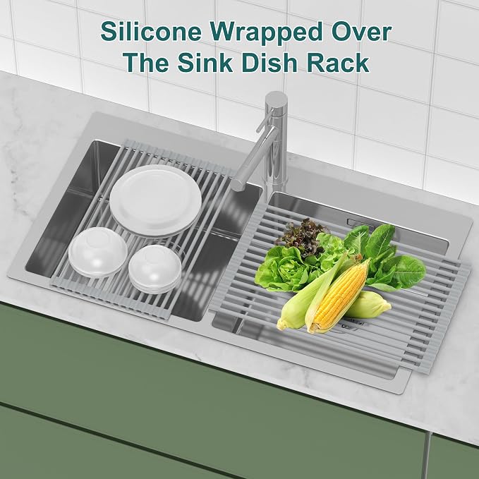Roll Up Dish Drying Rack, Silicone Wrapped Over The Sink Multipurpose Foldable - Image 3