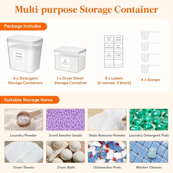 Lifewit 5 Pack 0.72 Gal Laundry Pods container & 0.5 Gal Dryer Sheets Holder - Image 6
