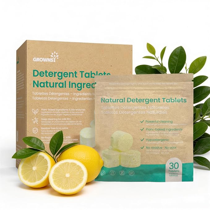 GROWNSY Bottle Washer Detergent Tablets, Plant-Based Enzyme Formula, Removes by GROWNSY