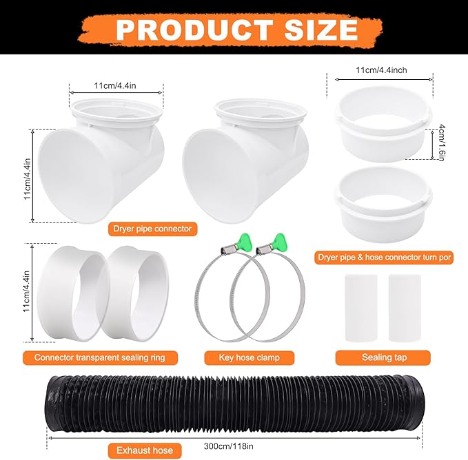 Dryer Vent Connector Kit, 90 Degree Dryer Vent Elbow+10ft 6-Layer Flexible Hose - Image 3