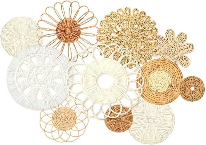 Tatuo 11 Pcs Boho Wall Basket Decor Decorative Bulrush Woven Basket Wall Decor by Tatuo
