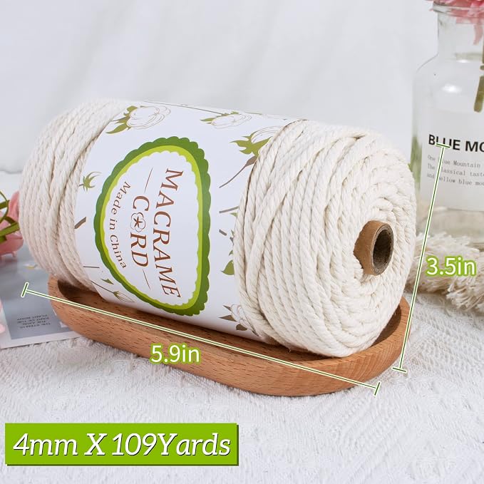 Beige 4mm Macrame Cord, 109yards Macrame Rope Yarn, Natural Cotton Cord - Image 2
