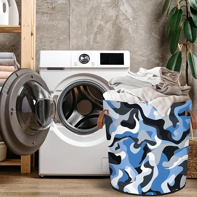 Blue Camo Laundry Hamper Waterproof Collapsible Basket - Image 4