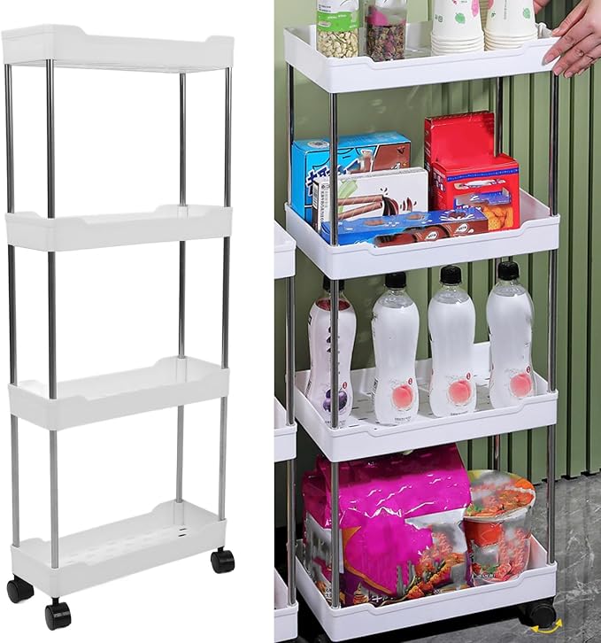 Slim Rolling Storage Cart, 4 Tier Slim Rolling Storage Cart - Image 3