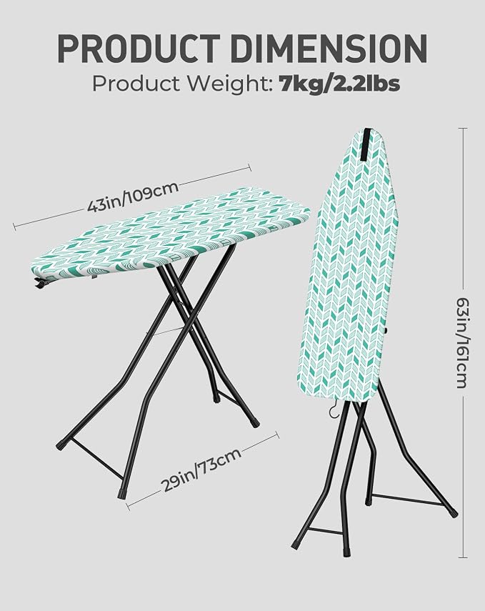 LyriFine Ironing Board, 2-in-1 Flat and Hanging Board, Sturdy Steel Frame Iron - Image 6