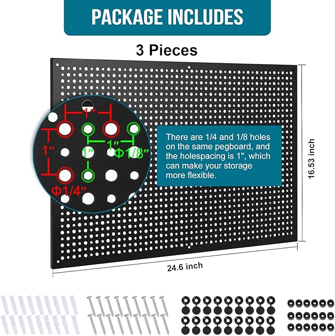Peg Board, 3 Pack 16-Inch X 24-Inch Heavy Duty Metal Peg Board Tool - Image 4