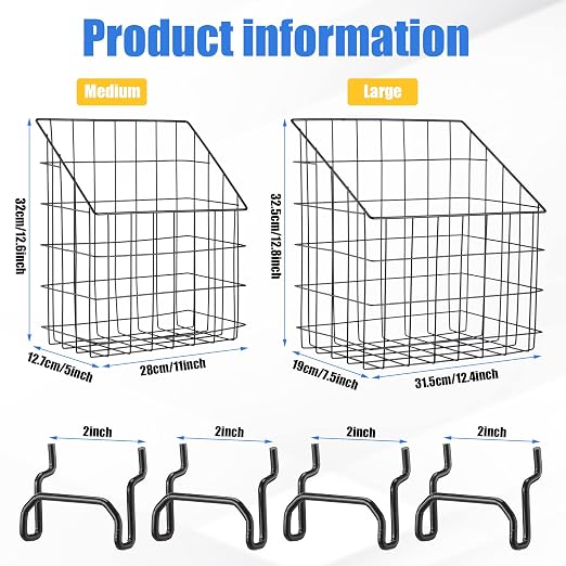 meekoo 2 Pcs Pegboard Baskets 12.4 x 7.5 x 12.8'', Peg Board Organizer - Image 3