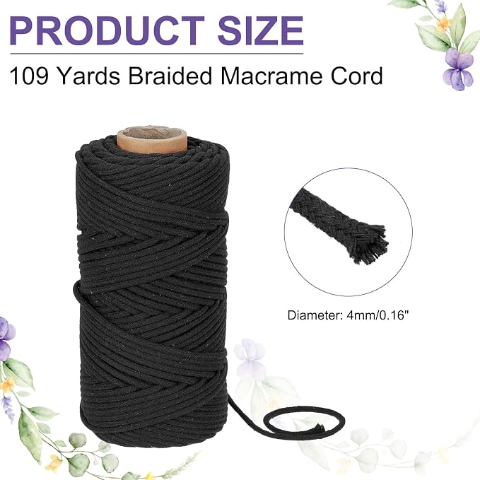 MECCANIXITY Braided Macrame Cord, 4mm x 109 Yards Natural Cotton Rope Macrame - Image 2