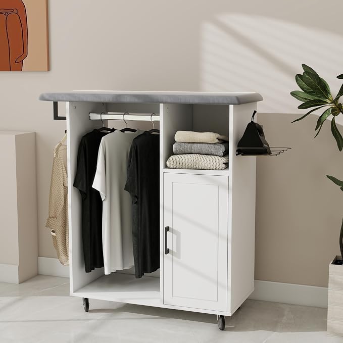Ironing Cart Cabinet with Rolling Ironing Board, Space-Saving Storage Shelves & - Image 9