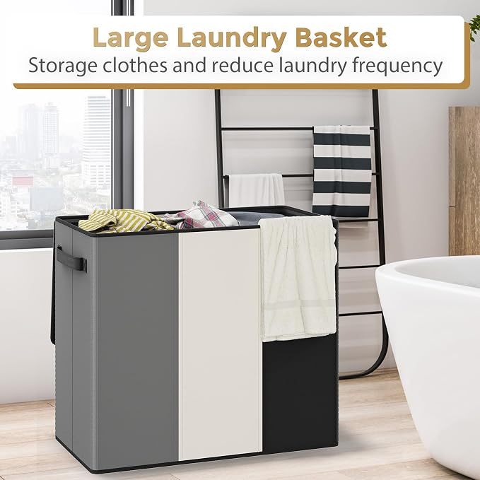 180L Laundry Hamper 3 Section, Large Laundry Basket - Image 3