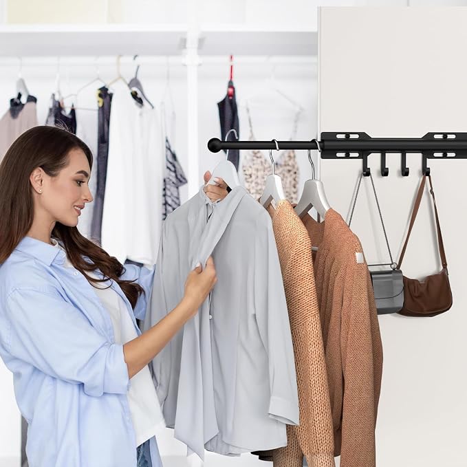 12 Inch Valet Rod for Closet Pull Out, Retractable Slide Out Clothes Hanger - Image 2