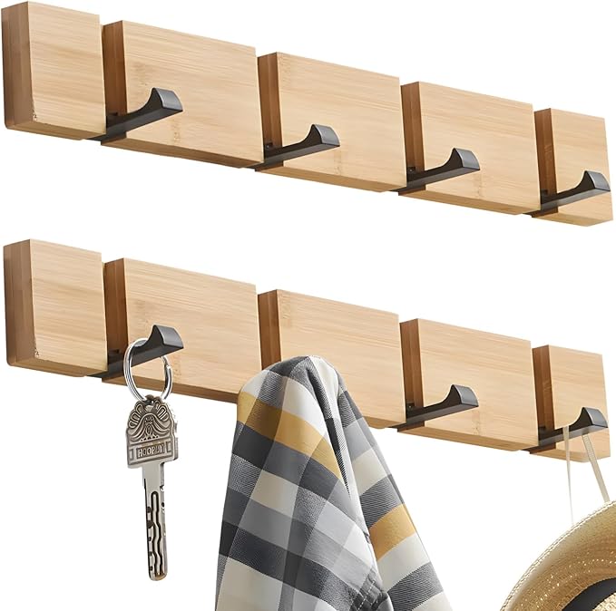 Wall-Mounted Foldable Hanger Set – 2 Wooden Units by Unknown