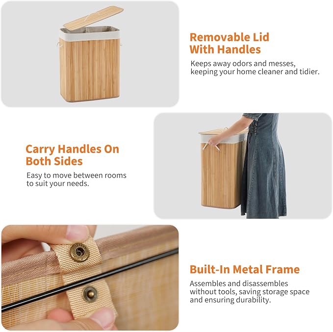 Large Laundry Hamper with Lid, 72l & 104l Capacity, Foldable Bamboo Frame with - Image 5