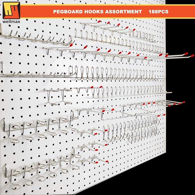 Wellmax 188-Piece Pegboard Hooks & Accessories – Heavy Duty Peg Board Organizer - Image 2