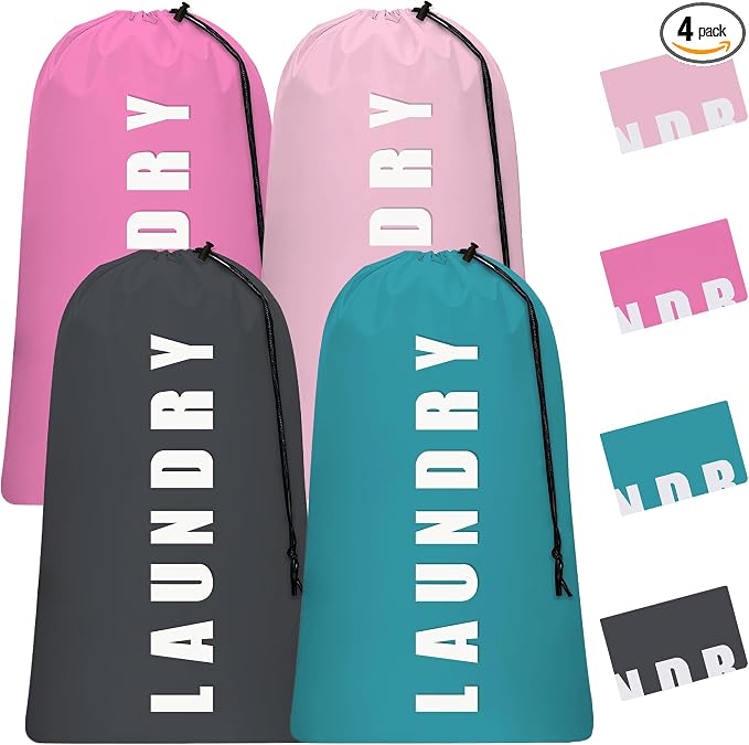 4 Piece Drawstring Travel Laundry Bag, Large Laundry Bag, Men's and Women's by DIFENLUN